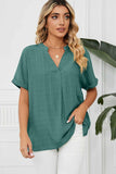 V NECK ROLL UP SHORT SLEEVES LOOSE FIT SHIRTS - Doublju