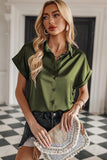 BUTTON DOWN ROLLED SHORT SLEEVE WOMEN BLOUSE - Doublju