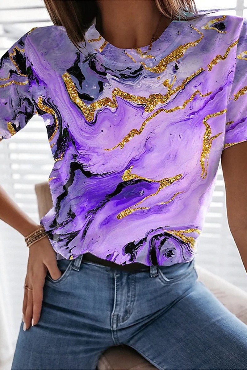 WOMEN FLORAL PRINTING DAILY SHORT SLEEVE T SHIRT