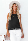 HOLLOW OUT TASSEL HEM SLEEVELESS TANK T SHIRT - Doublju