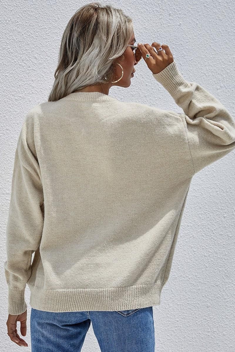 SOLID COLOR SWEATER - Doublju