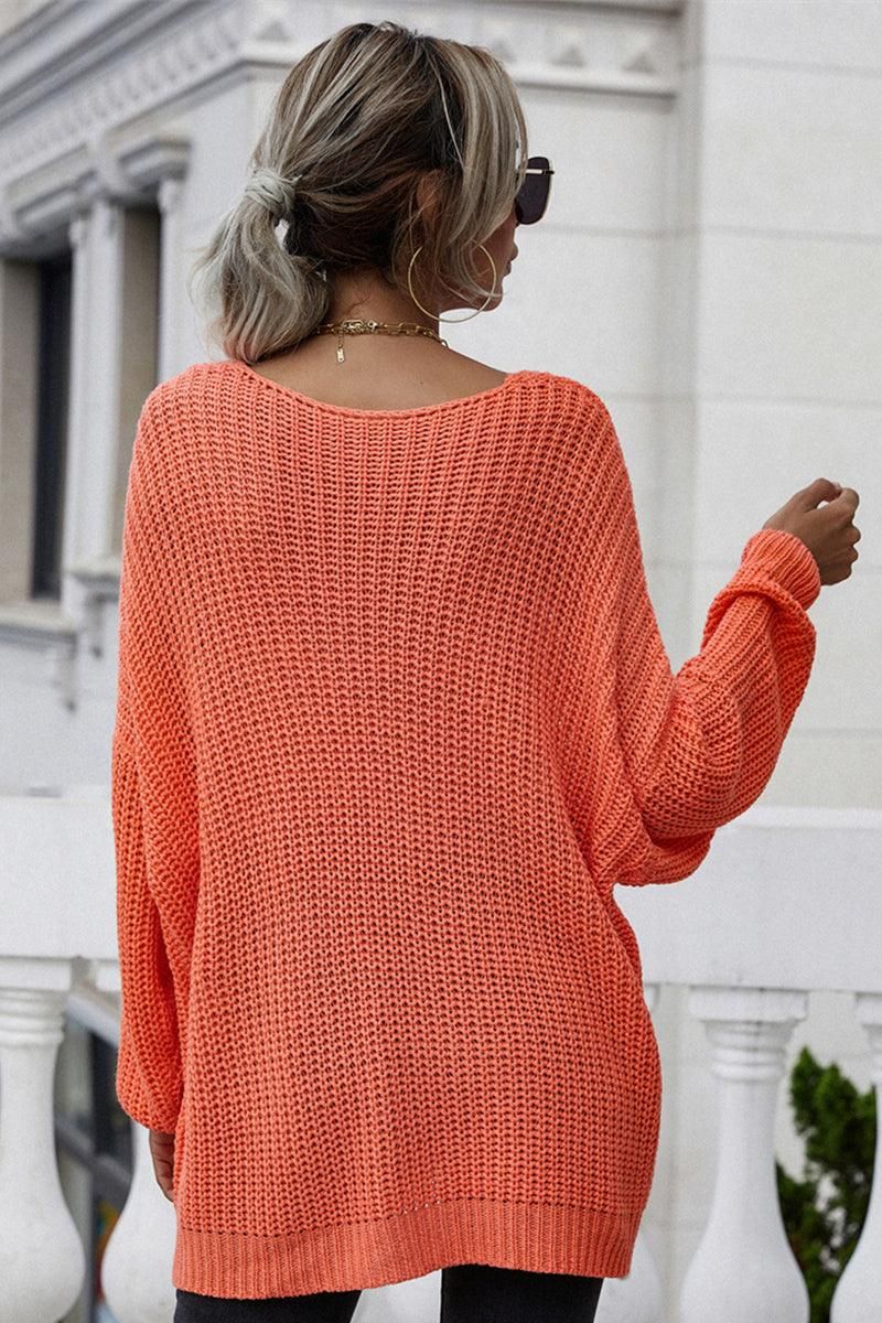 PULLOVER V NECK SOLID COLOR SWEATER - Doublju