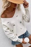 PRINTING V NECK LOOSE SWEATER - Doublju