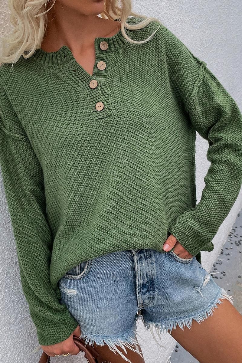 SOLID COLOR PULLOVER V NECK SWEATER - Doublju