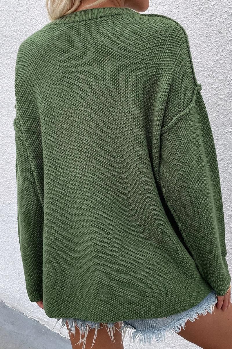 SOLID COLOR PULLOVER V NECK SWEATER - Doublju