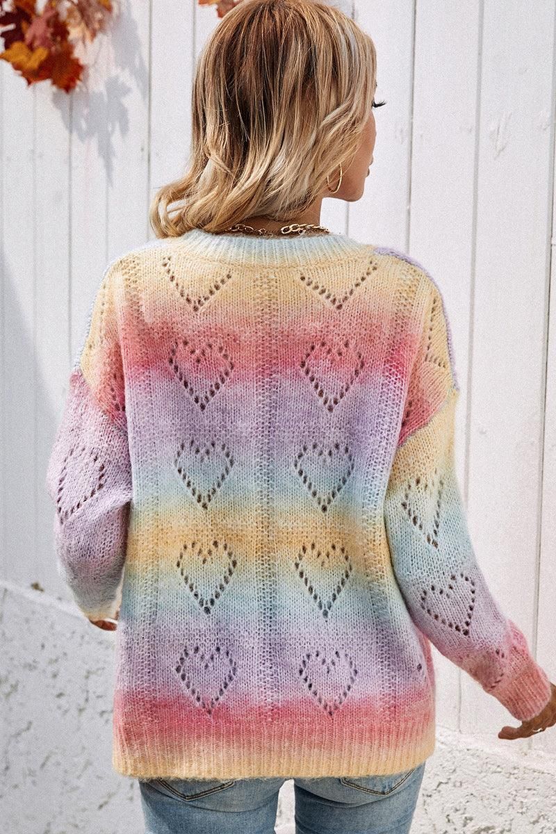 PRINTING RAINBOW V NECK PULLOVER SWEATER - Doublju