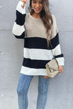 STRIPED ROUND NECK KNITTED SWEATER - Doublju