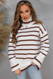 WOMENS TURTLENECK LONGSLEEVE STRIPE TOP - Doublju