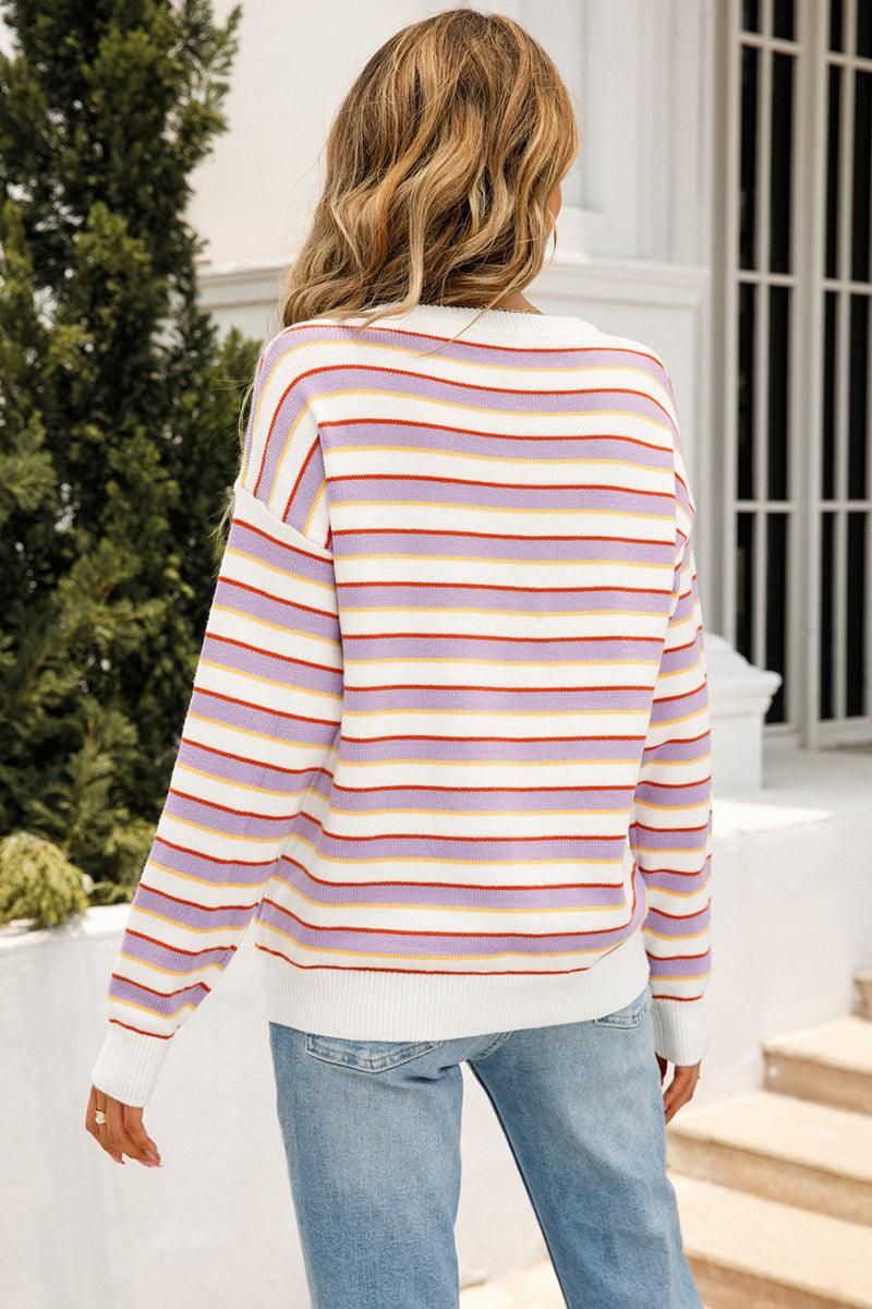 WOMENS STRIPE CASUAL SWEATER TOP - Doublju