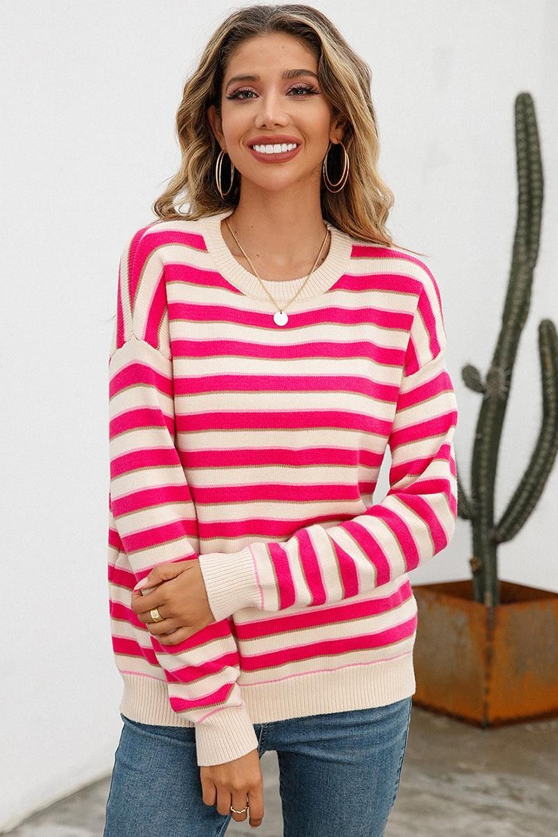 WOMENS STRIPE CASUAL SWEATER TOP - Doublju