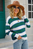 WOMENS COLOR STRIPE CASUAL SWEATER TOP - Doublju