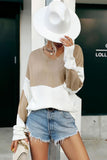 LOOSE NECK COLOR BLOCK CASUAL TOP - Doublju