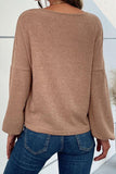 LONG SLEEVED HOLE POINT V NECK KNIT TOP - Doublju