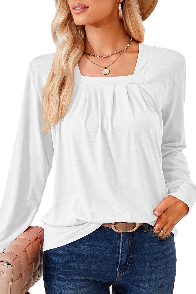 WOMEN SQUARE NECK FLUTTER LONG SLEEVE TOP - Doublju