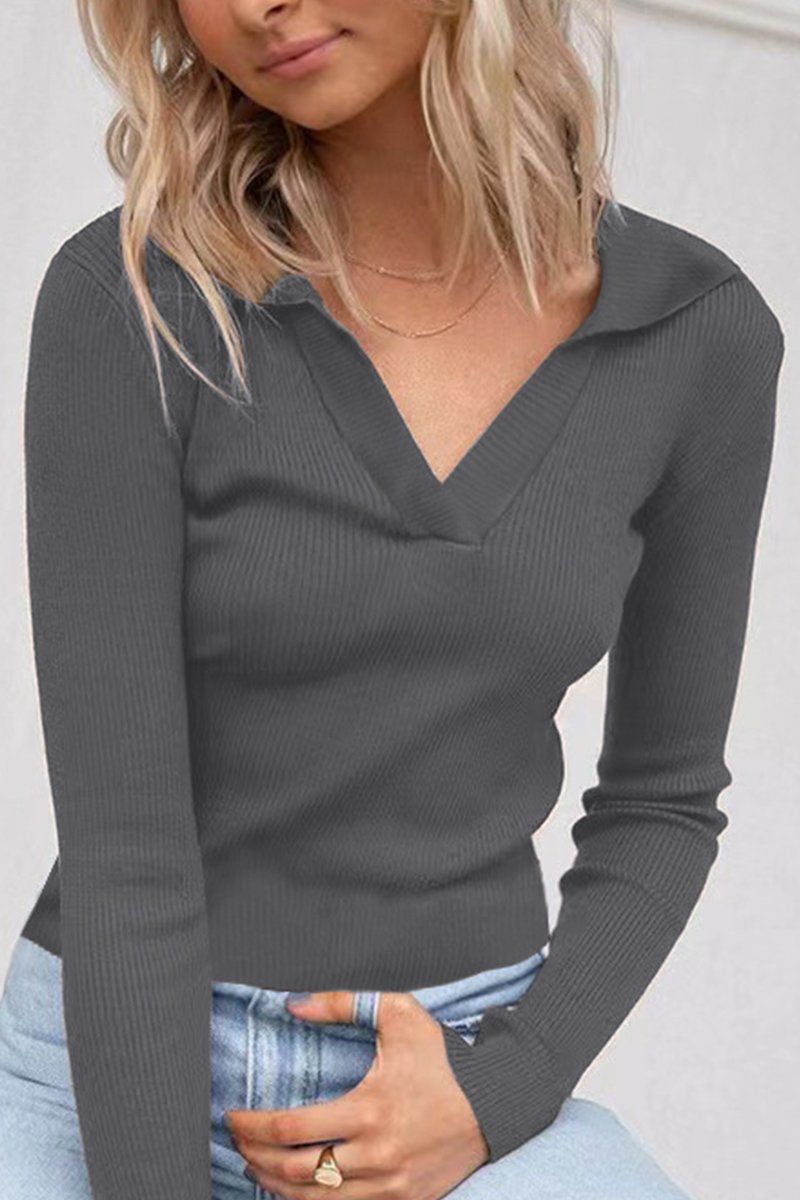 WOMEN CORDUROY POLO NECK LONG SLEEVE TIGHT TEE