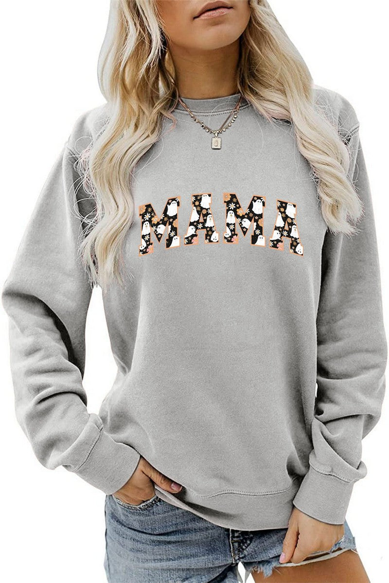 WOMEN HALLOWEEN MAMA PRINTING LONG SLEEVE TEE