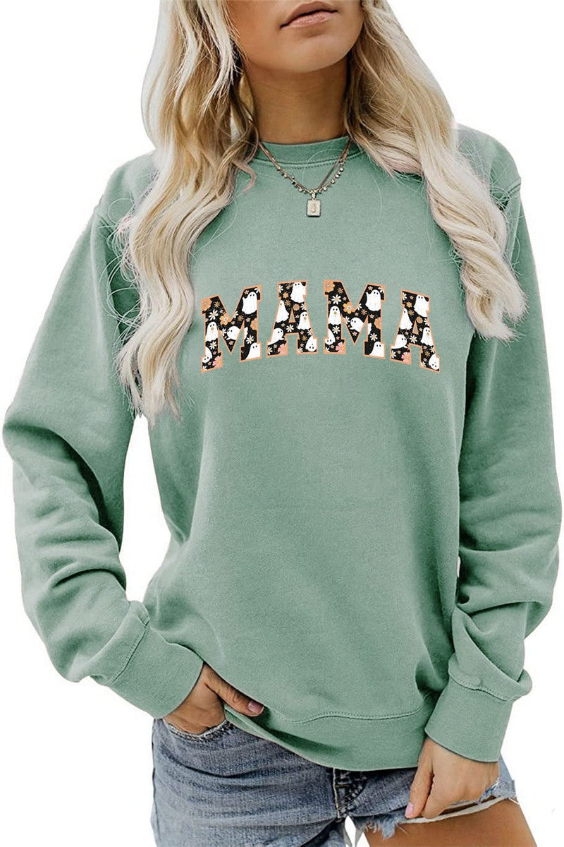 WOMEN HALLOWEEN MAMA PRINTING LONG SLEEVE TEE