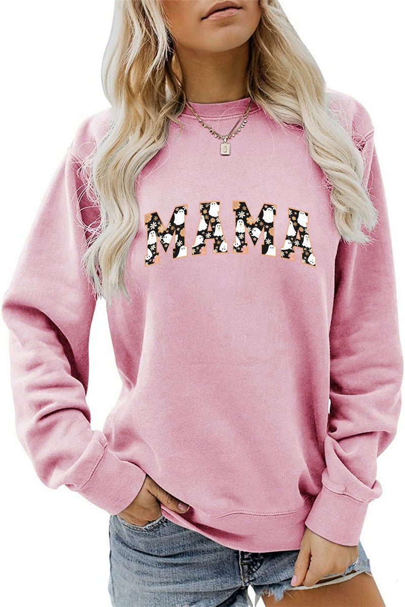 WOMEN HALLOWEEN MAMA PRINTING LONG SLEEVE TEE