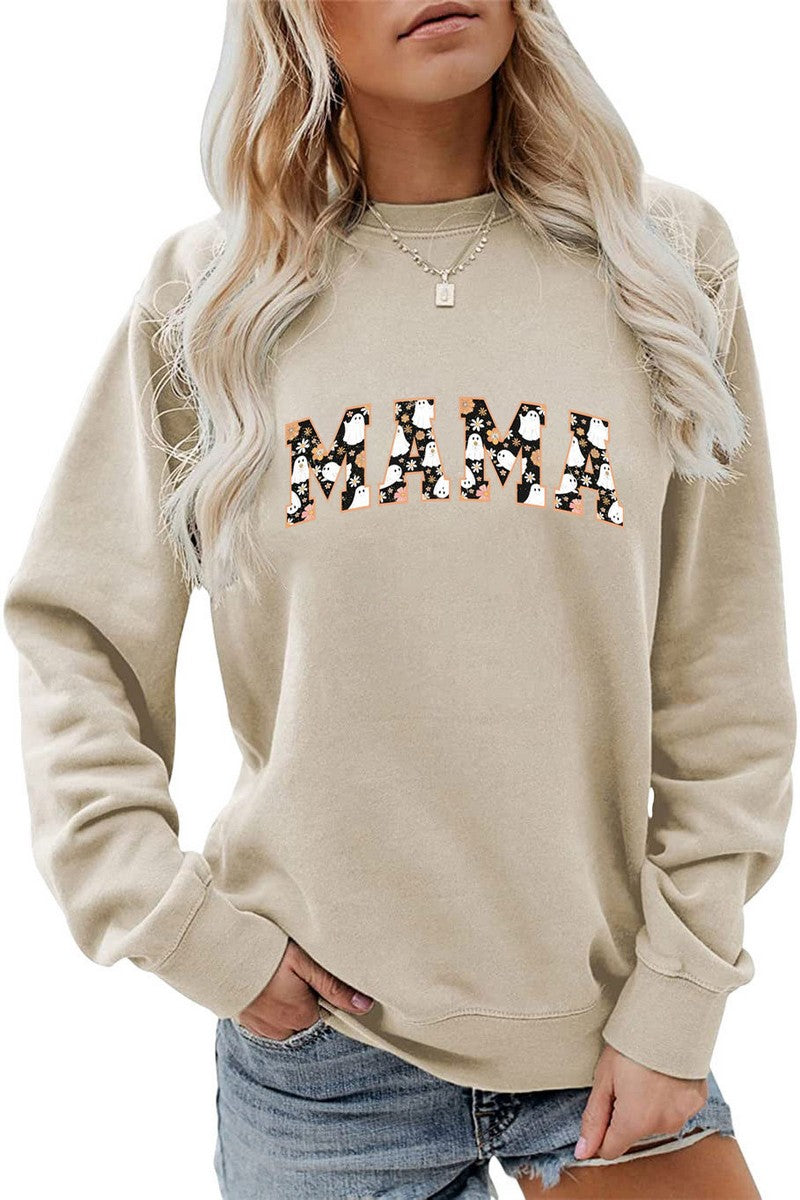 WOMEN HALLOWEEN MAMA PRINTING LONG SLEEVE TEE