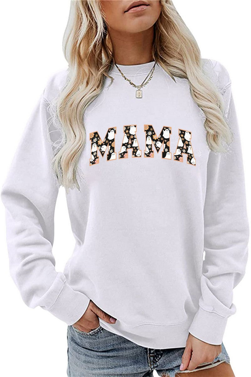 WOMEN HALLOWEEN MAMA PRINTING LONG SLEEVE TEE