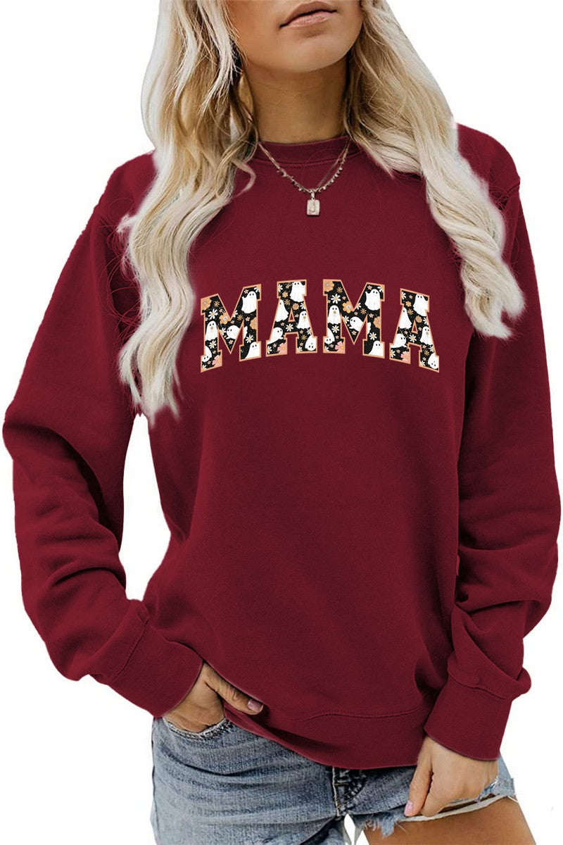 WOMEN HALLOWEEN MAMA PRINTING LONG SLEEVE TEE