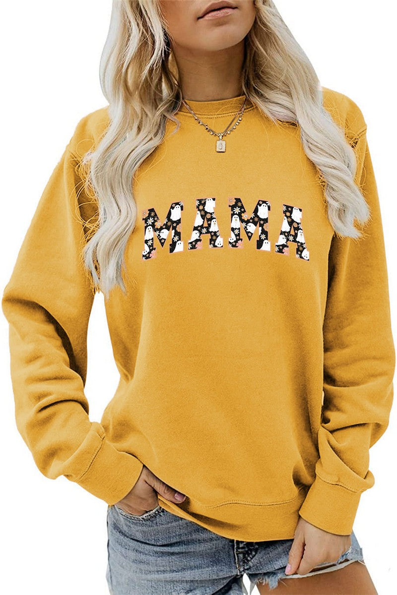 WOMEN HALLOWEEN MAMA PRINTING LONG SLEEVE TEE