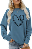 WOMEN HEART PRINTING CASUAL ROUND NECK PULLOVER