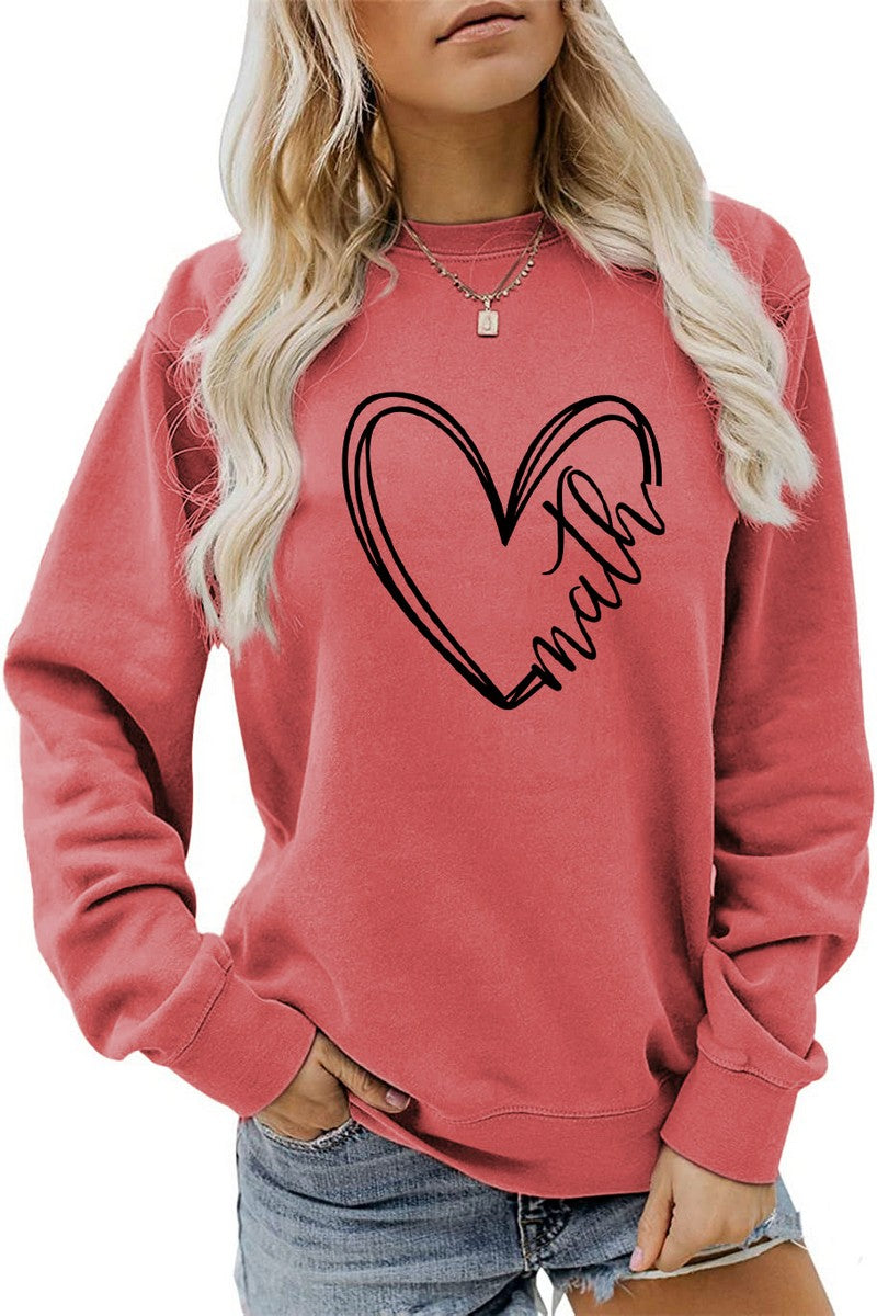 WOMEN HEART PRINTING CASUAL ROUND NECK PULLOVER