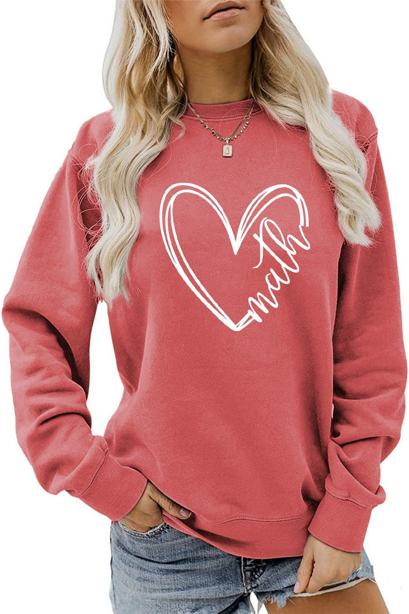 WOMEN HEART PRINTING CASUAL ROUND NECK PULLOVER