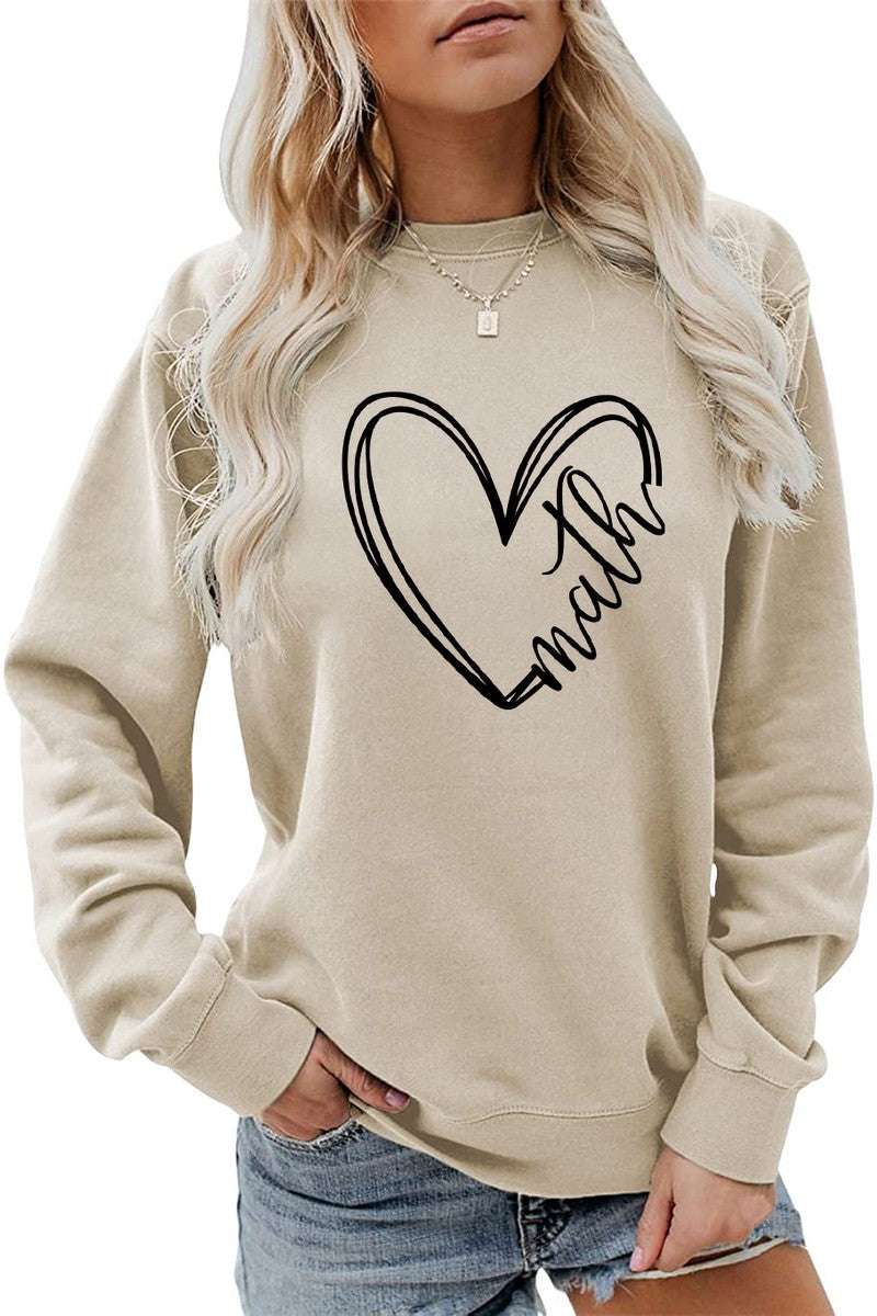 WOMEN HEART PRINTING CASUAL ROUND NECK PULLOVER