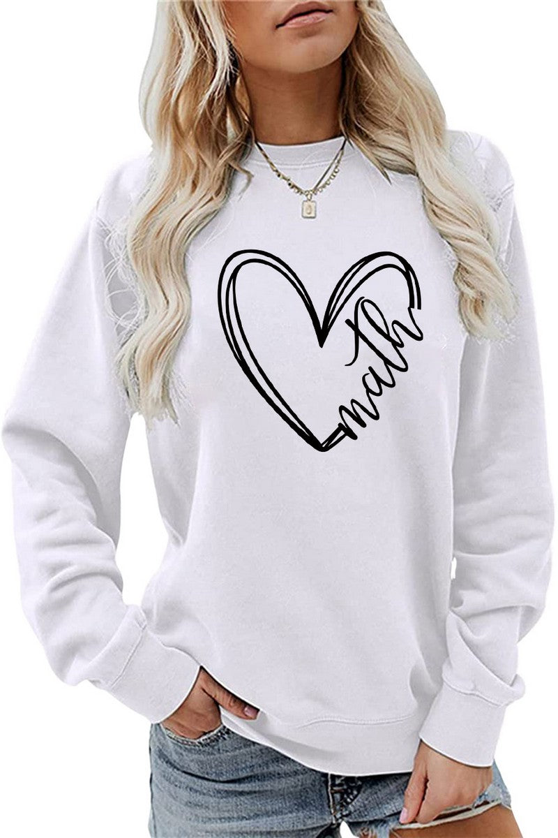 WOMEN HEART PRINTING CASUAL ROUND NECK PULLOVER