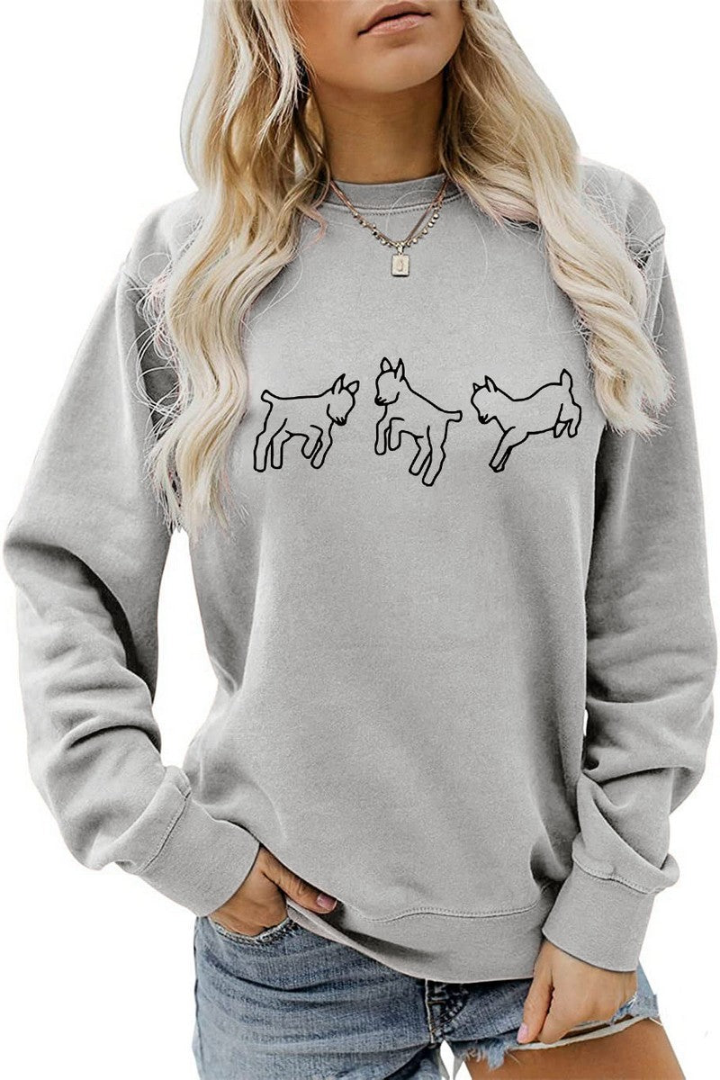 WOMEN CUTE PRINTING LONG SLEEVE FW PULLOVER TEE