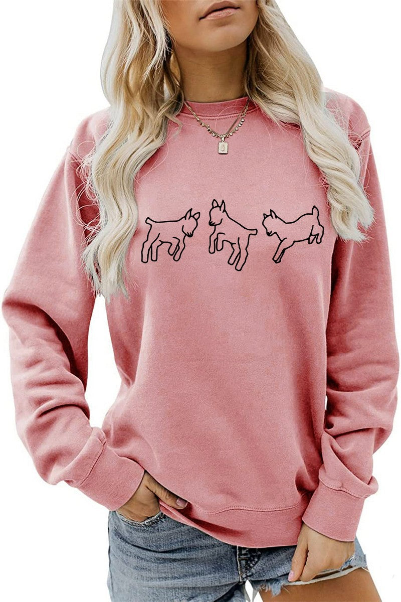 WOMEN CUTE PRINTING LONG SLEEVE FW PULLOVER TEE