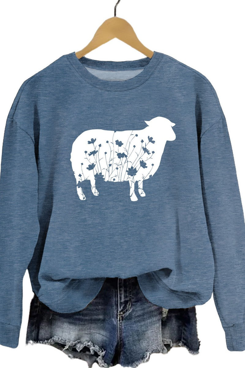 WOMEN SHEEP PRINTING CUTE LONG SLEEVE PULLOVER