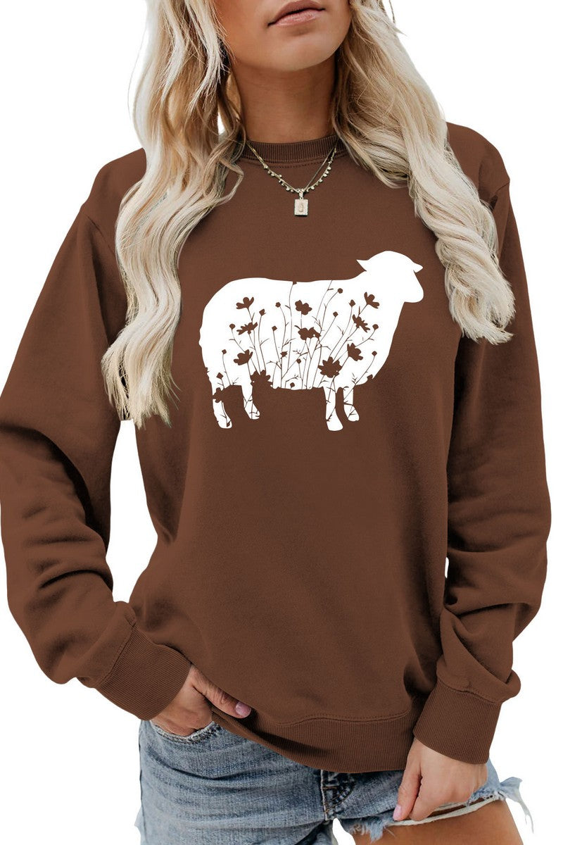 WOMEN SHEEP PRINTING CUTE LONG SLEEVE PULLOVER