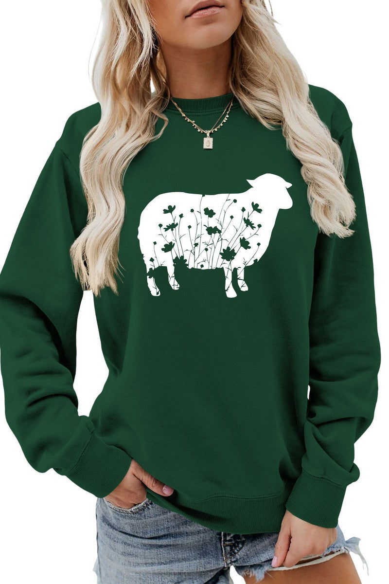 WOMEN SHEEP PRINTING CUTE LONG SLEEVE PULLOVER