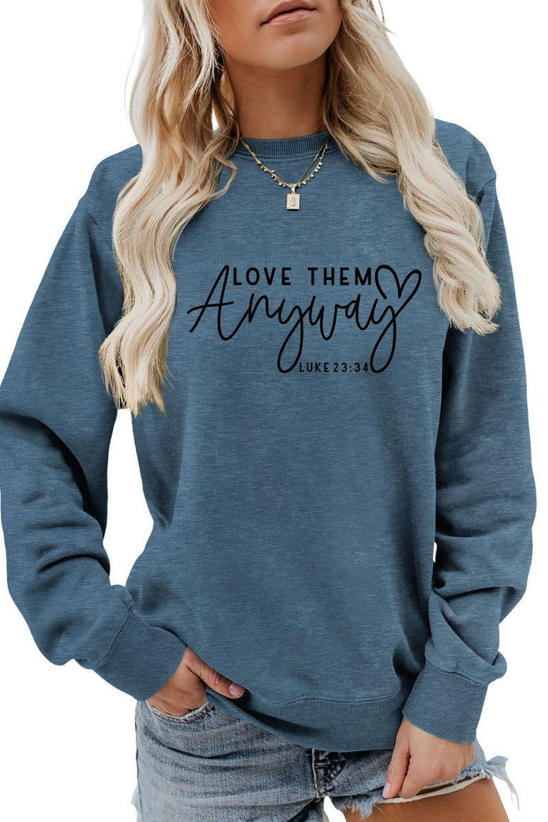 WOMEN LETTERING PRINT LONG SLEEVE PULLOVER TOP