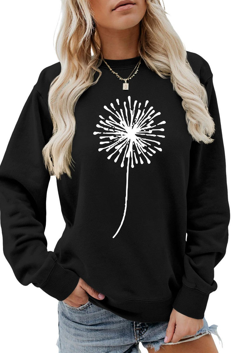 WOMEN DANDELION PATTERN LONG SLEEVE PULLOVER