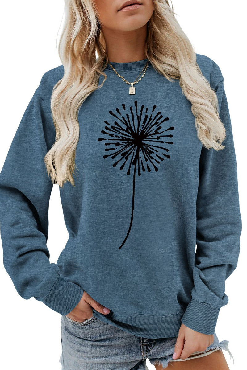 WOMEN DANDELION PATTERN LONG SLEEVE PULLOVER