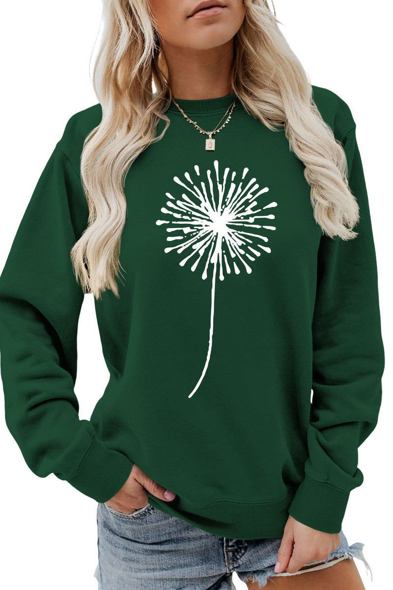 WOMEN DANDELION PATTERN LONG SLEEVE PULLOVER