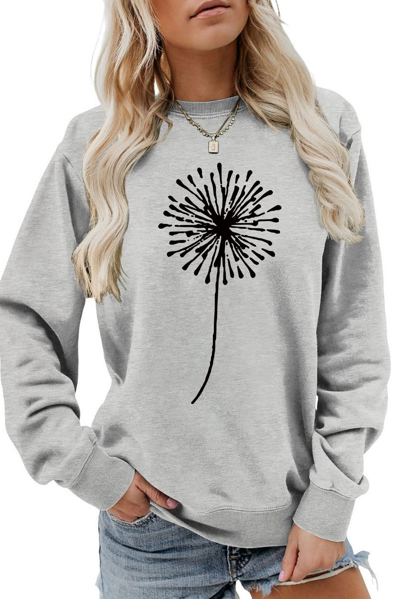 WOMEN DANDELION PATTERN LONG SLEEVE PULLOVER