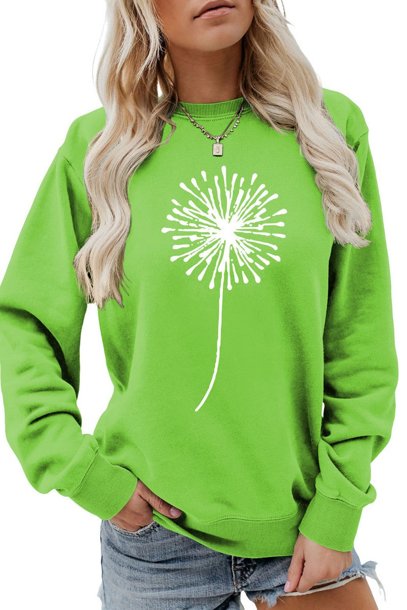 WOMEN DANDELION PATTERN LONG SLEEVE PULLOVER