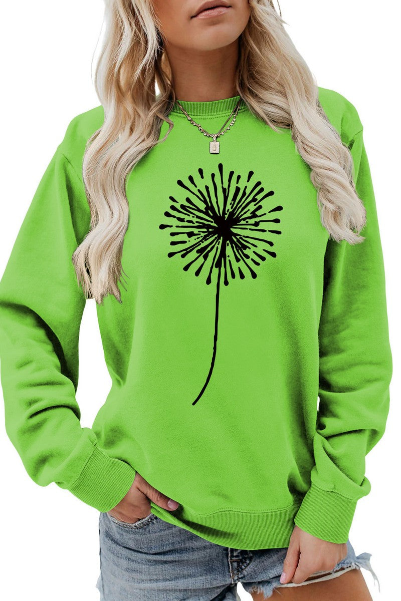 WOMEN DANDELION PATTERN LONG SLEEVE PULLOVER