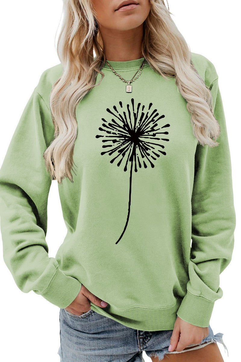 WOMEN DANDELION PATTERN LONG SLEEVE PULLOVER