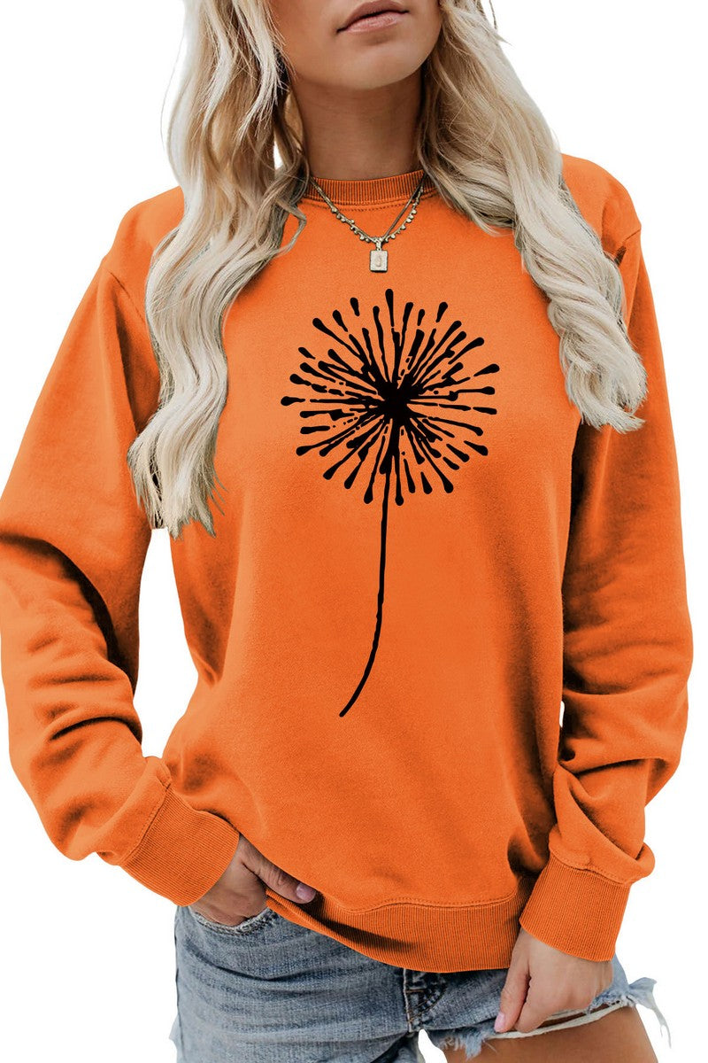 WOMEN DANDELION PATTERN LONG SLEEVE PULLOVER