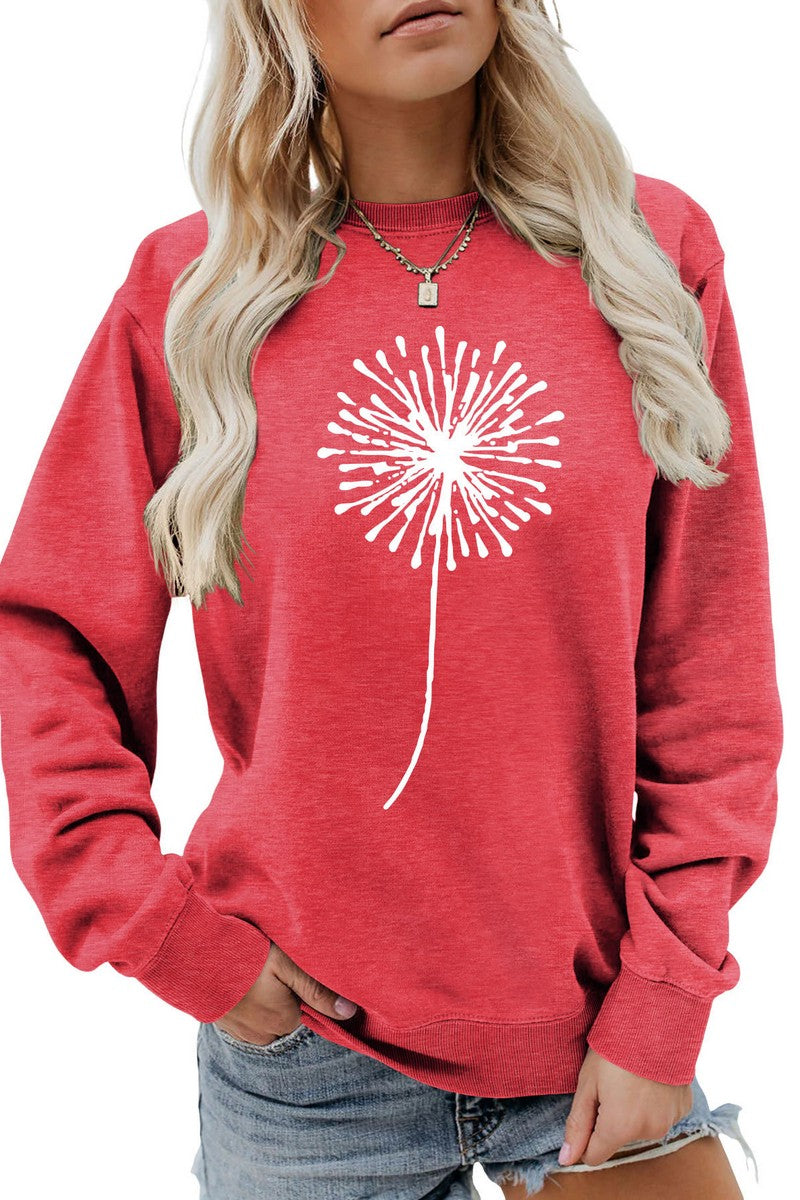 WOMEN DANDELION PATTERN LONG SLEEVE PULLOVER