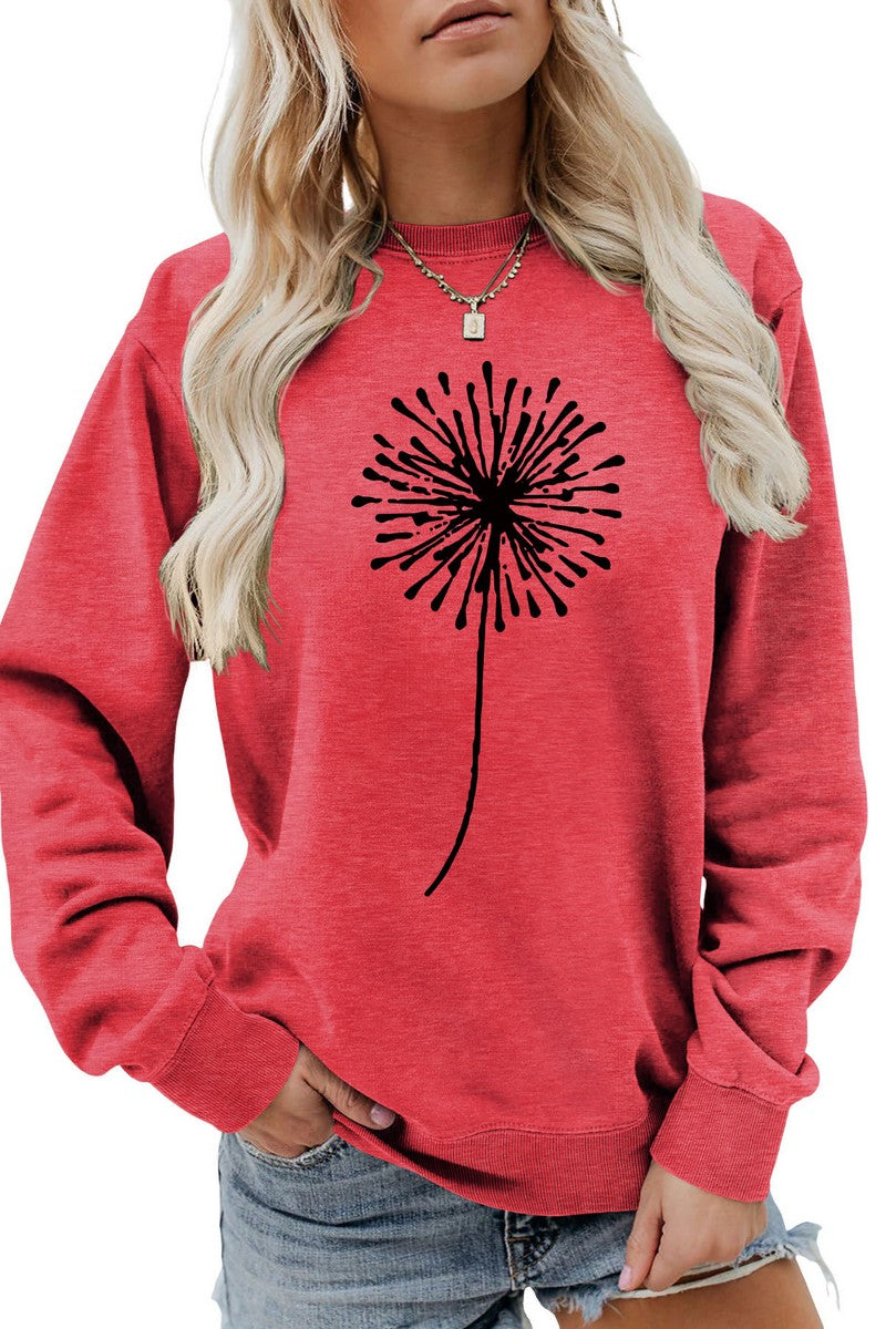 WOMEN DANDELION PATTERN LONG SLEEVE PULLOVER