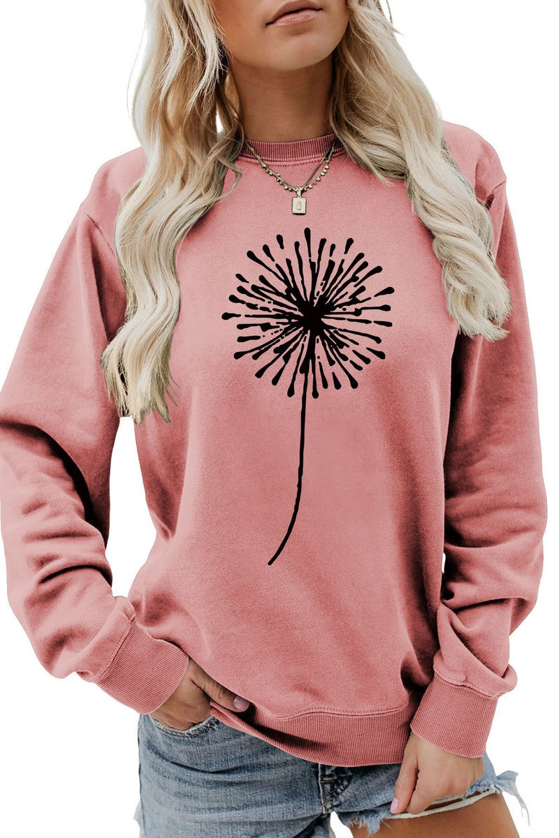 WOMEN DANDELION PATTERN LONG SLEEVE PULLOVER