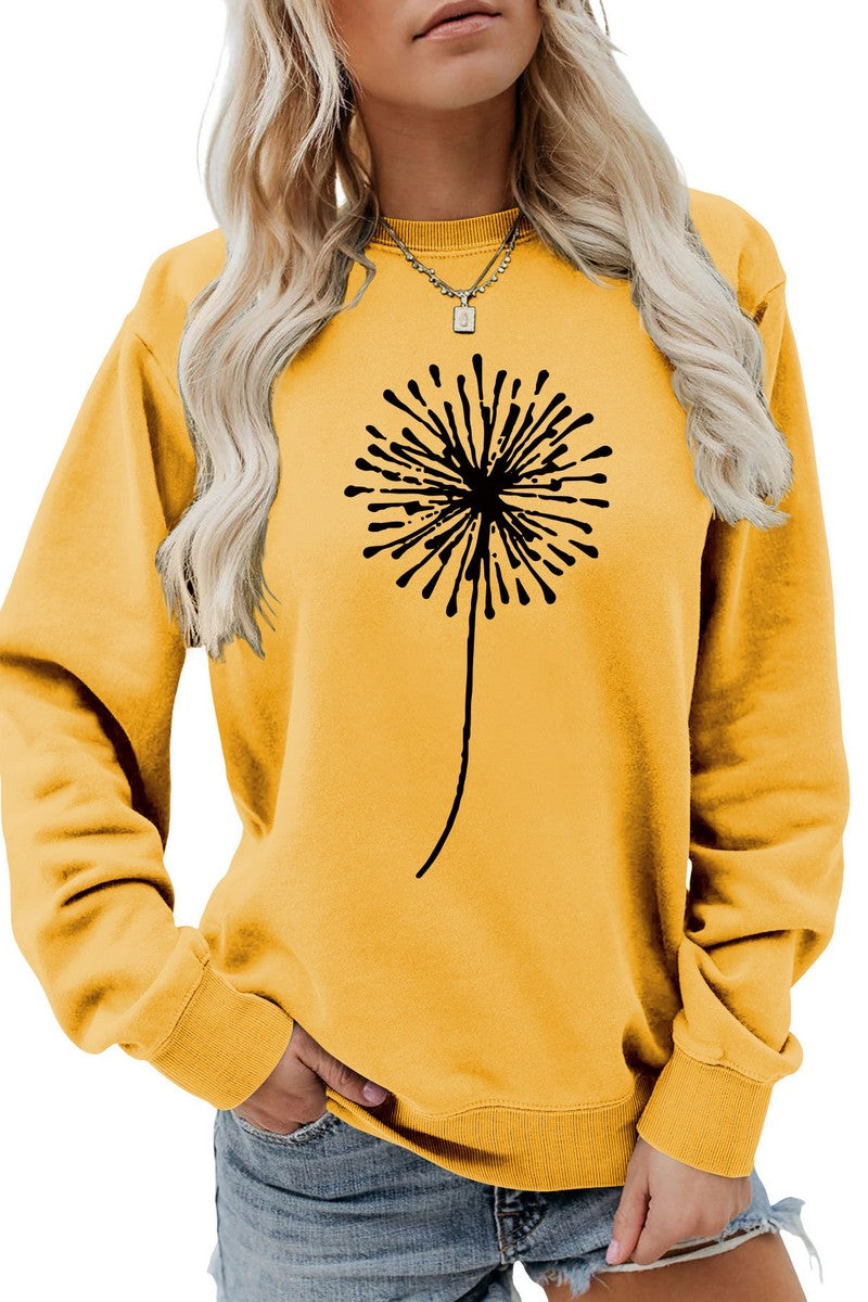 WOMEN DANDELION PATTERN LONG SLEEVE PULLOVER