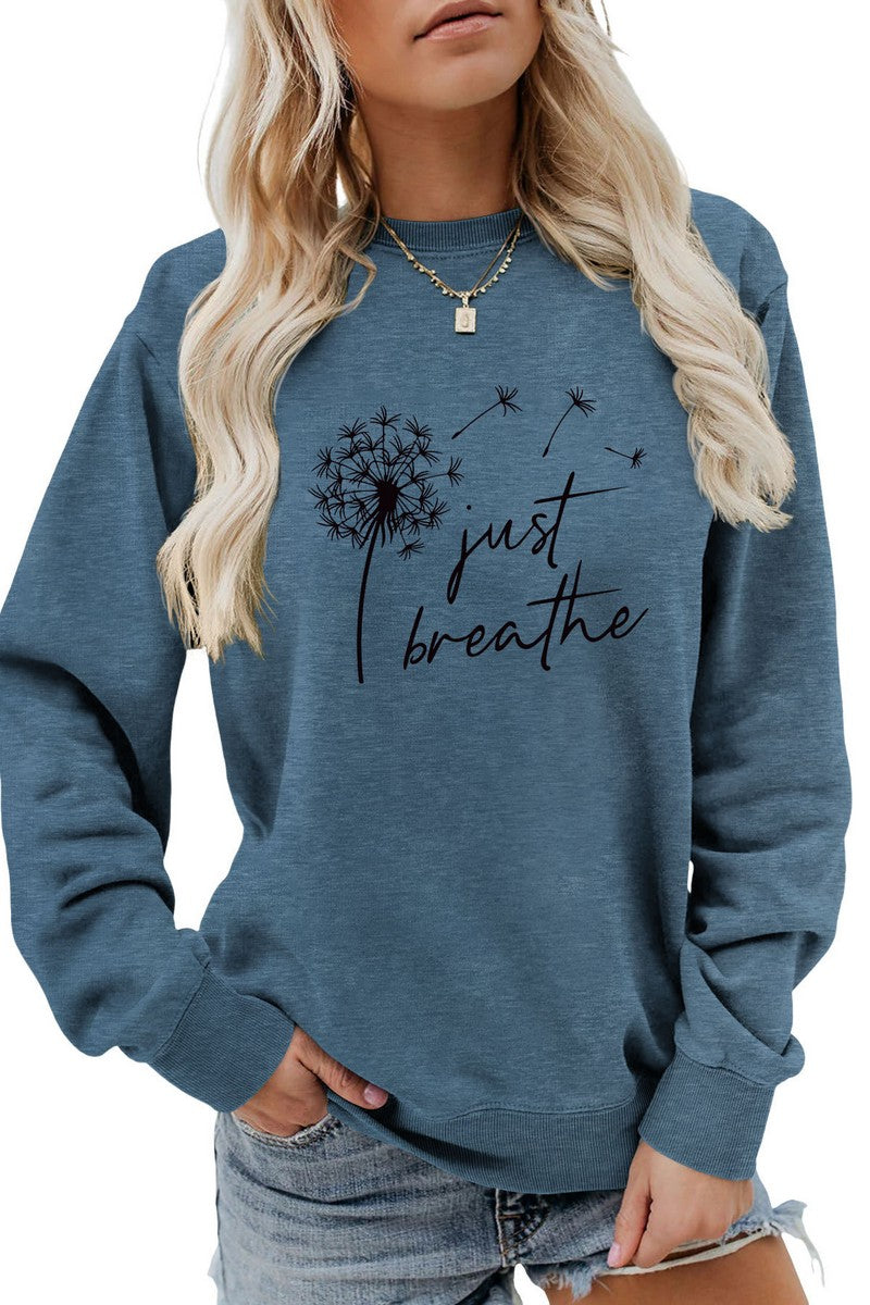 WOMEN DANDELION AND LETTER PRINTING PULLOVER